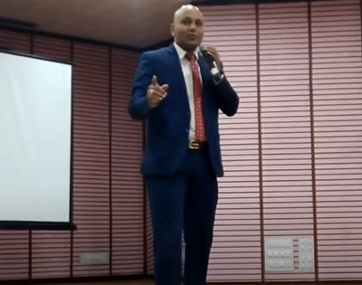 Harshvardhan Jain giving motivational speech in his company Mi Lifestyle Global Marketing Pvt Ltd