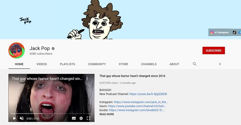 Jack Pop YouTube channel has over 608,000 subscribers