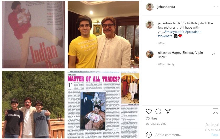 Jehan Handa is the son of Indian film producer Vipin Handa