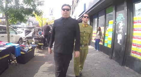 Joyce Tanner (right) with Dragon King (left) dressed as Kim Jong Un and his bodyguard