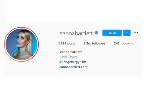 Leanna Bartlett Instagram stats as of 28th July 2021