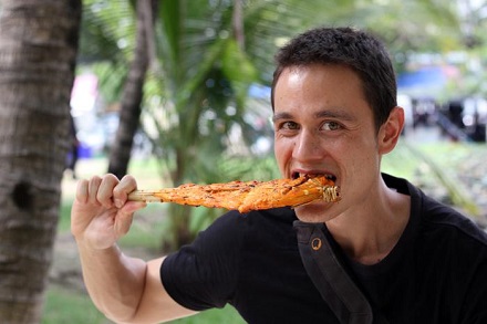 Mark Wiens enjoying Prawns