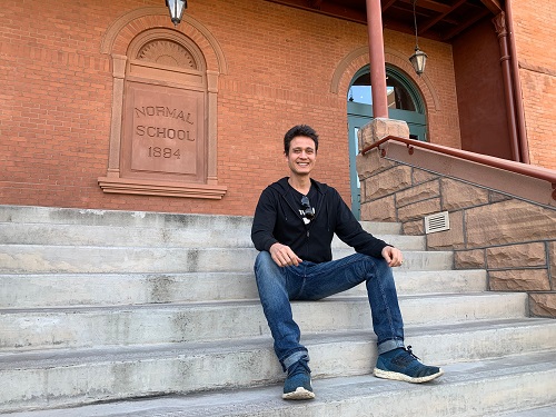 Mark Wiens in front of Normal School