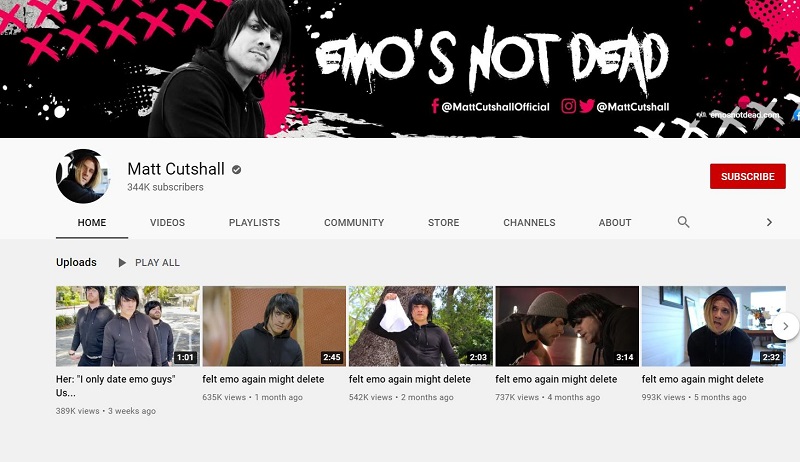Matt Cutshall YouTube channel has 344,000 subscribers