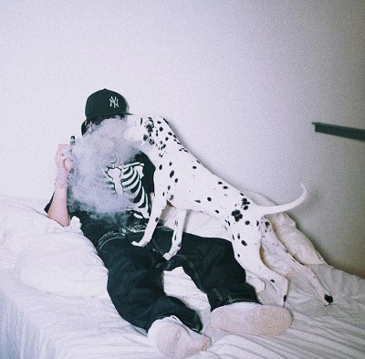 Max Valenzuela with his pet dog
