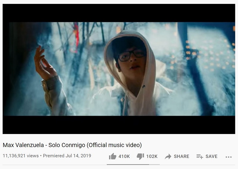 Max Valenzuela's music video Solo Conmigo has more than 11 million views