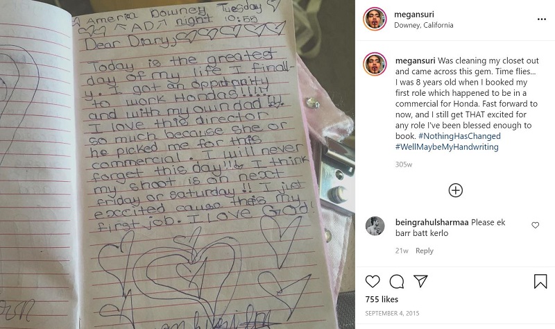 Megan Suri Instagram debut post