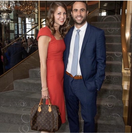 Melissa DeRosa with husband Matthew Wing in a red dress