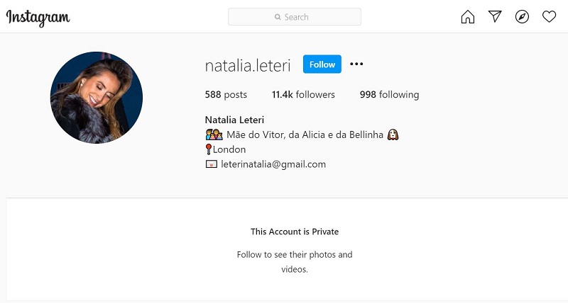 Natalia Leteri's Instagram account
