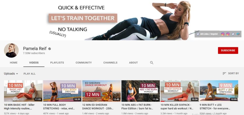 Pamela Reif's Youtube channel