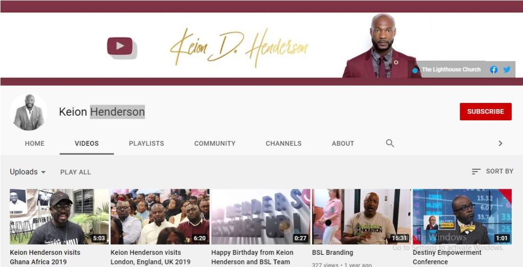 Pastor Keion Henderson's Youtube channel