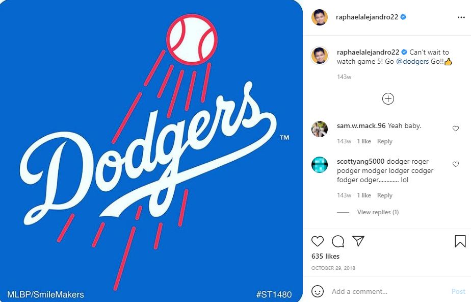 Raphael Alejandro likes to watch baseball match