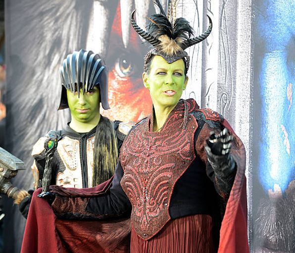 Ruby Guest and Jamie Lee Curtis in Halloween costume