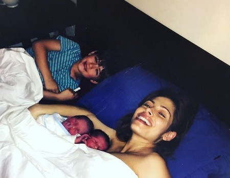 Sarah Shahi with her kids