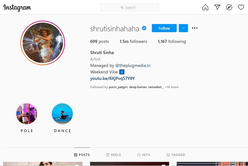 Shruti Sinha has 1.5 million on her Instagram account