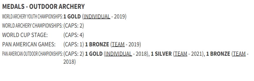 Valentina Acosta Giraldo's outdoor archery medals record