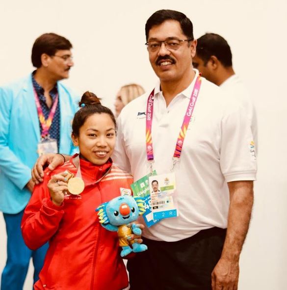 Vijay Sharma with his student Mirabai Chanu