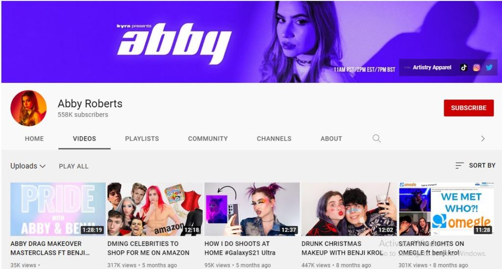Abby Roberts Youtube channel