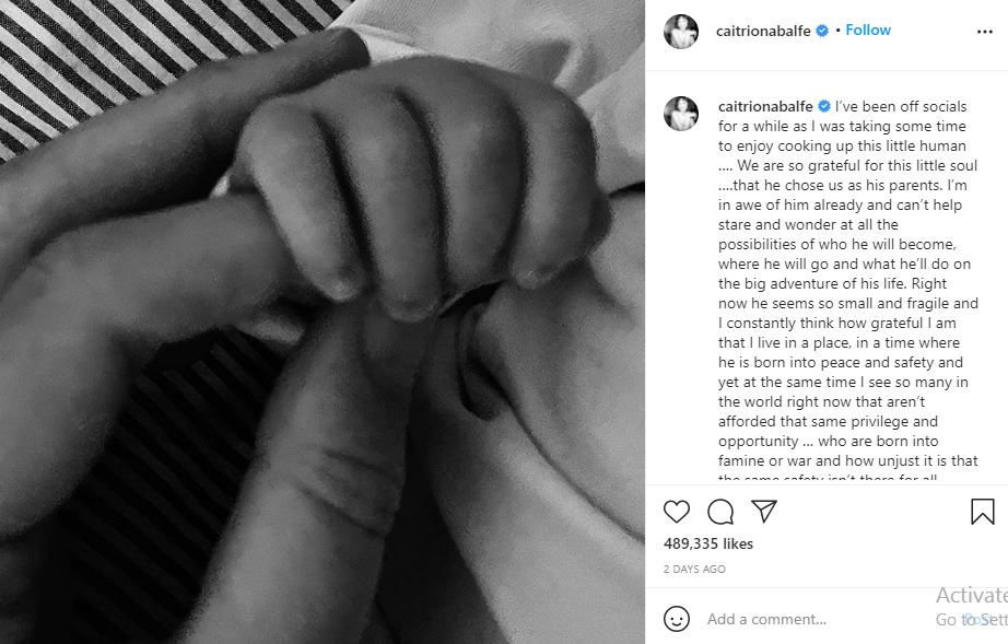 Actress Caitriona Balfe and her husband Tony McGill welcomed their first son