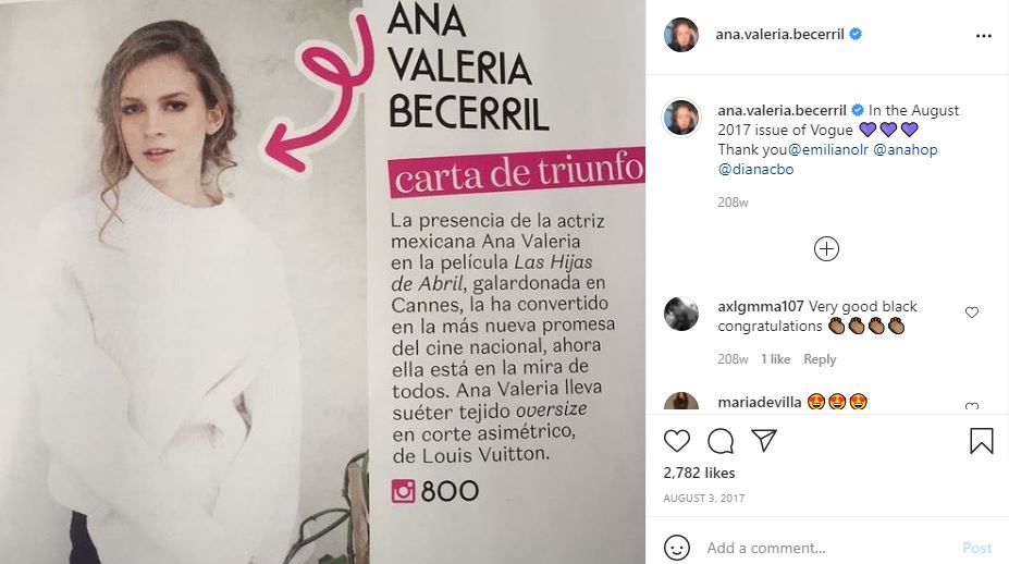 Ana Valeria Becerril article appeared in Vogue magazine