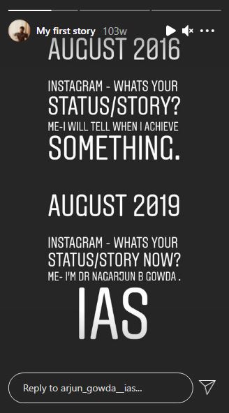 Arjun Gowda's first IG story
