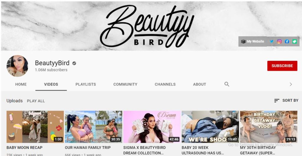 BeautyyBird's Youtube channel