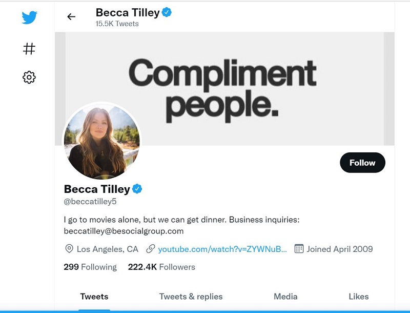 Becca Tilley Twitter account