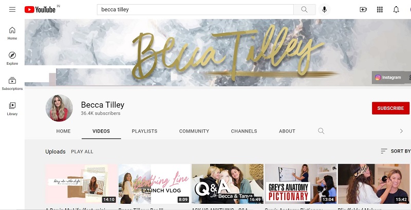 Becca Tilley YouTube channel