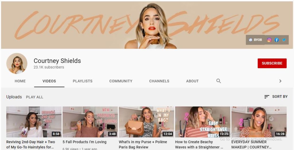 Courtney Shields Youtube channel