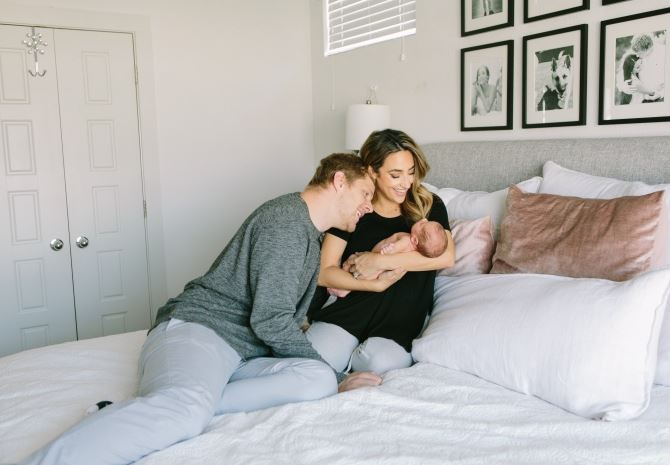 Courtney Shields with her husband Alex Albright and daughter Kinsley Shields Albright