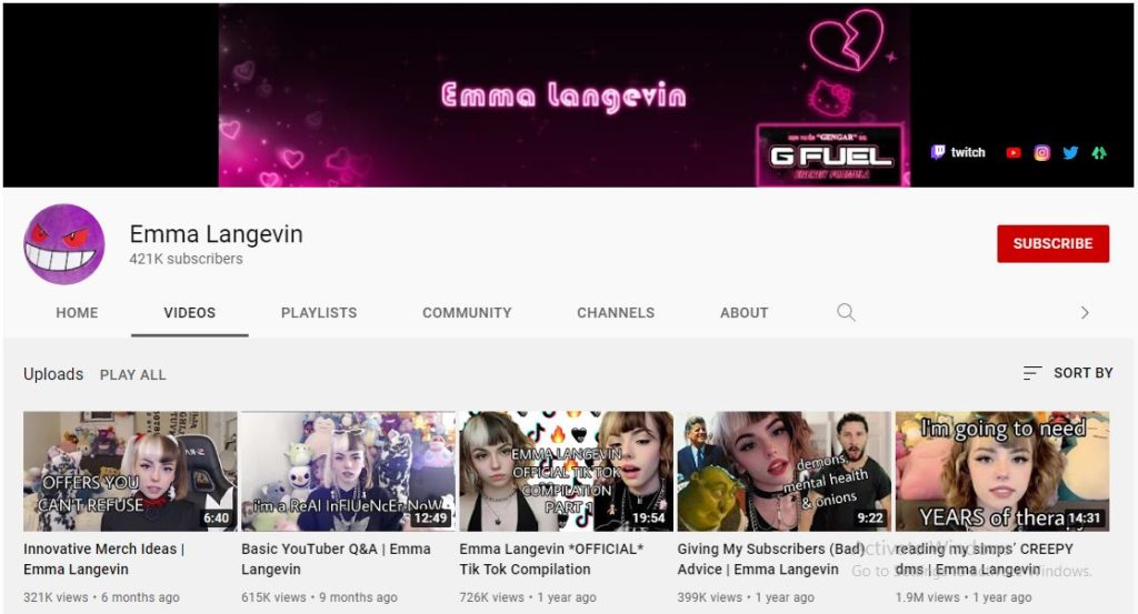 Emma Langevin's Youtube channel