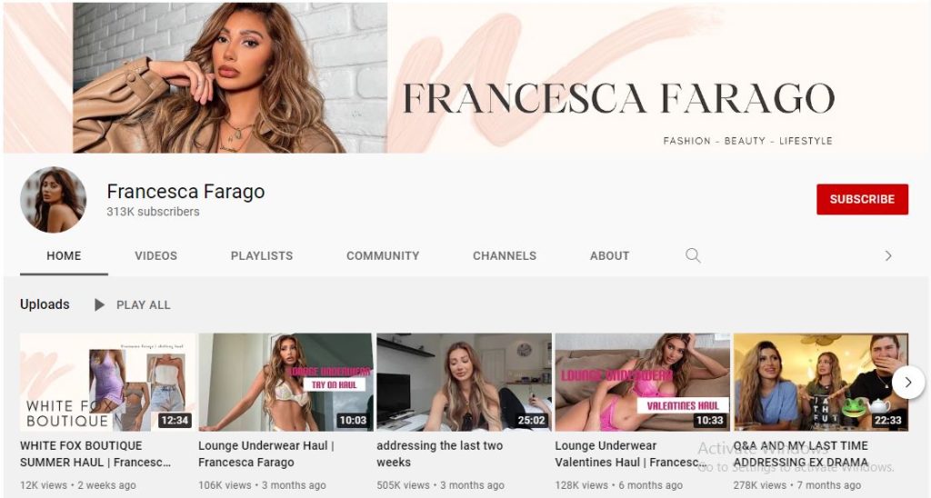 Francesca Farago's Youtube channel