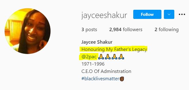 Jaycee Shakur social media account
