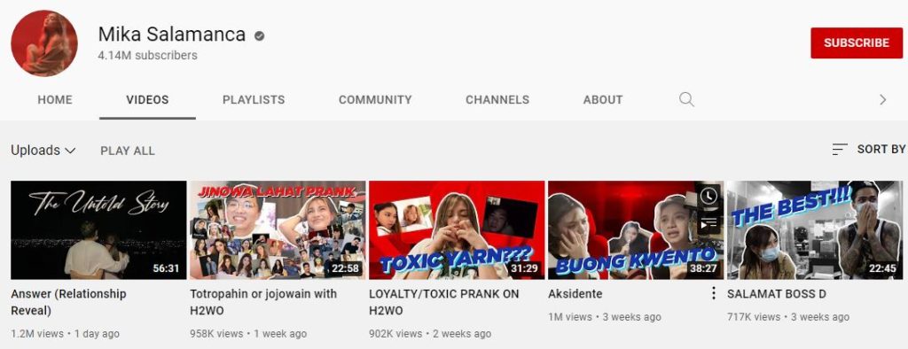 Mika Salamanca YouTube channel