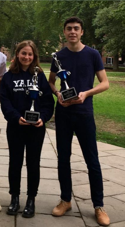 Nate Odenkirk after winning an award with friend Ella Fanger