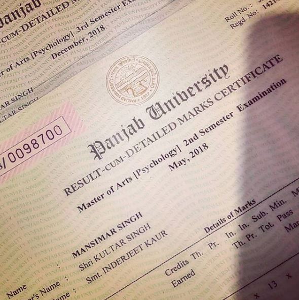 Simar Doraha completed his Master degree from Panjab University