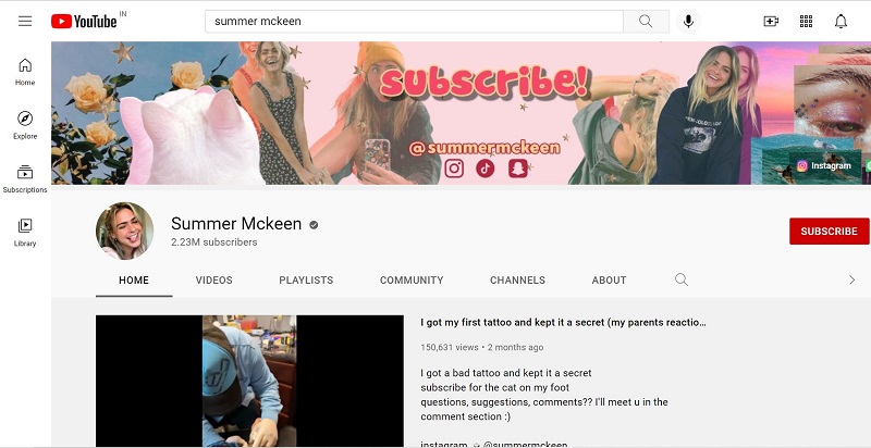 Summer McKeen YouTube channel