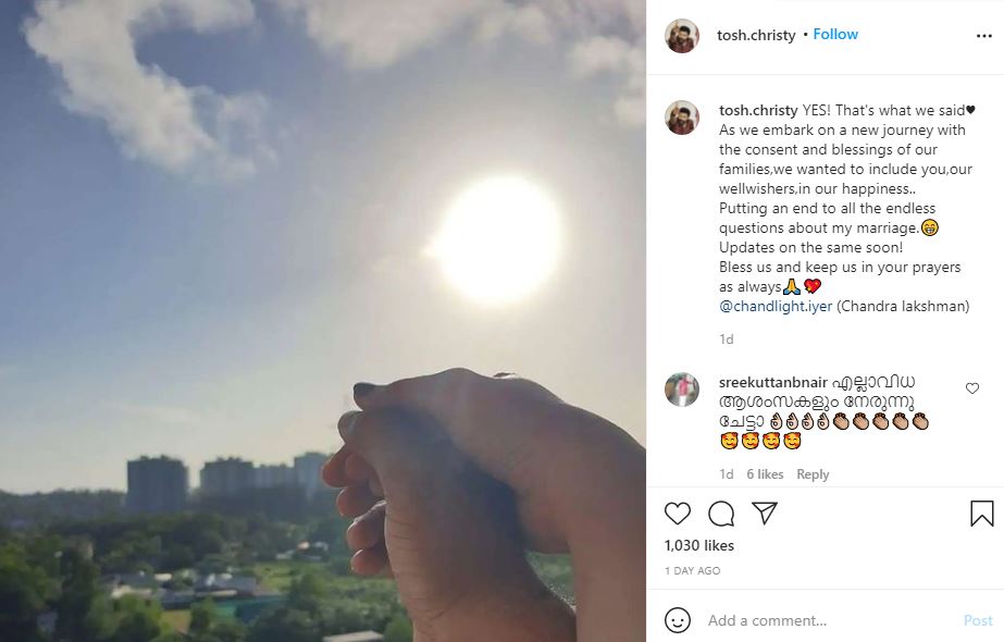 Tosh Christy announced his wedding news