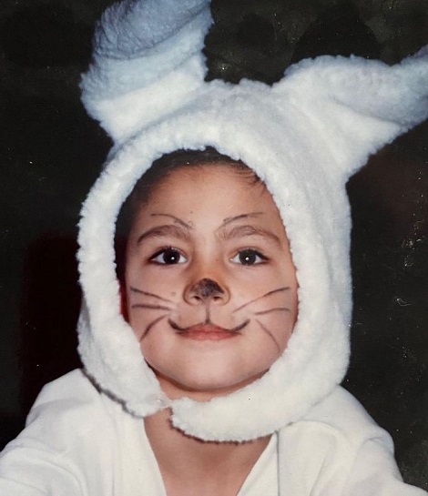 A childhood picture of Chino Darin dressed as a rabbit