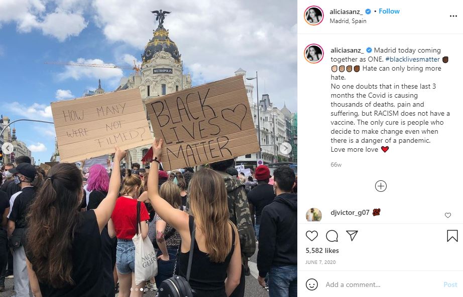 Alicia Sanz supported protest Black Lives Matter
