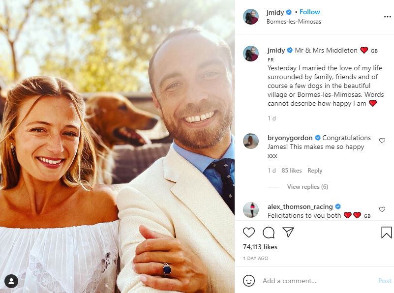 Alizée Thevenet with her husband James Middleton