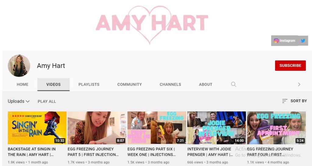 Amy Hart Youtube channel