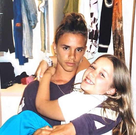 An old photo of Romeo Beckham with his sister Harper Seven Beckham