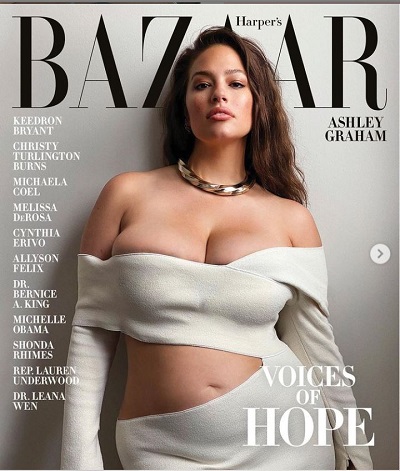 Ashley Graham featured in the top magazines named Harper's Bazaar