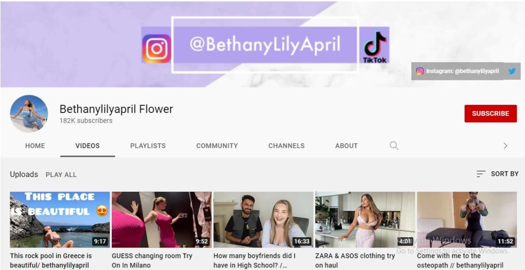 Bethany Lily April Youtube channel