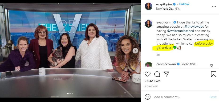 Eva Pilgrim is pregnant with a baby girl