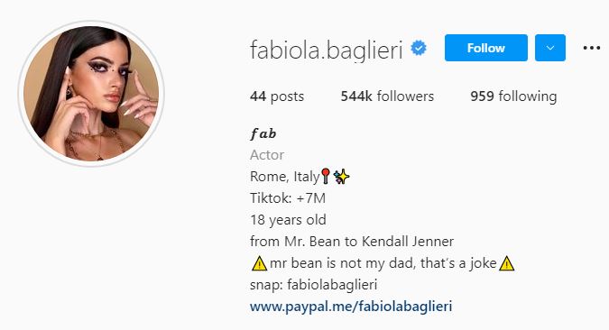 Fabiola Baglieri Instagram account