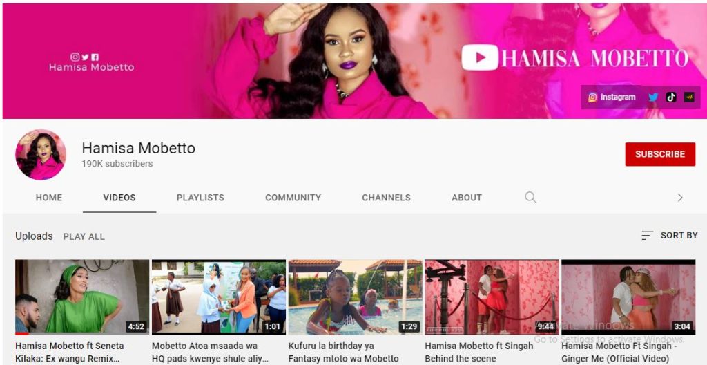 Hamisa Mobetto Youtube channel