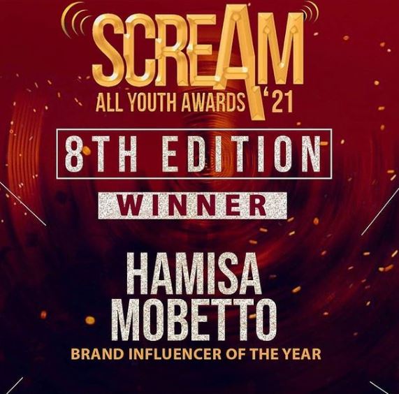 Hamisa Mobetto won Scream All Youth Awards