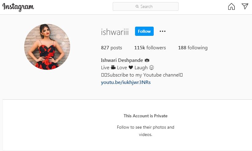 Ishwari Deshpande's private Instgram account